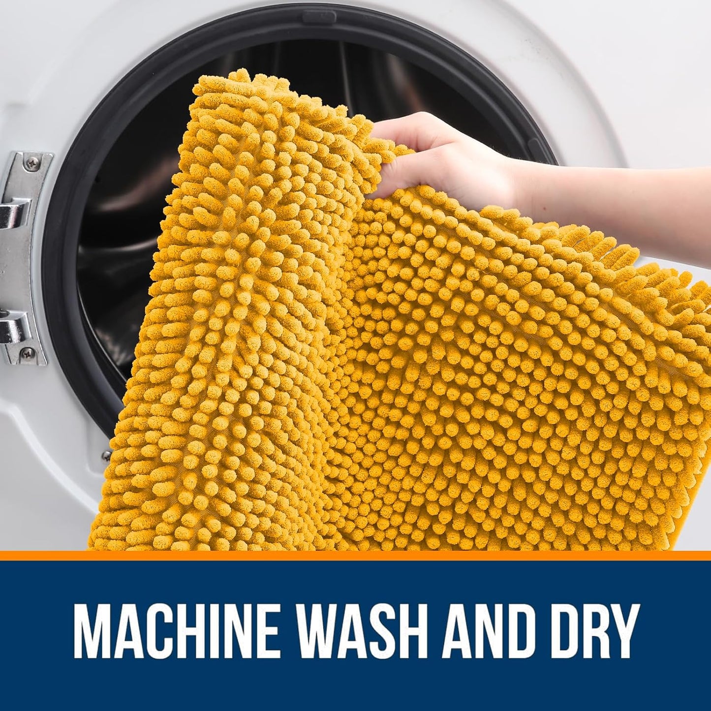OLANLY Bathroom Runner Rugs - Soft Absorbent Chenille Bath Mats | Quick-Dry Rubber Backing, 59x20, Golden Yellow