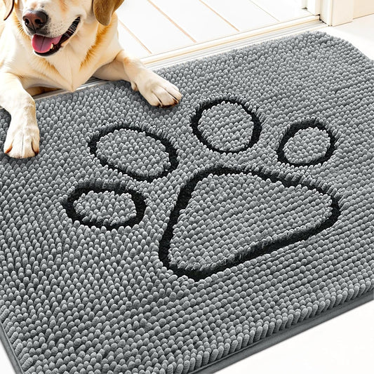 OLANLY Dog Door Mat - Absorbent Non-Slip Mud Mat for Paws | 34x21 Inches, Grey, Quick Dry Chenille