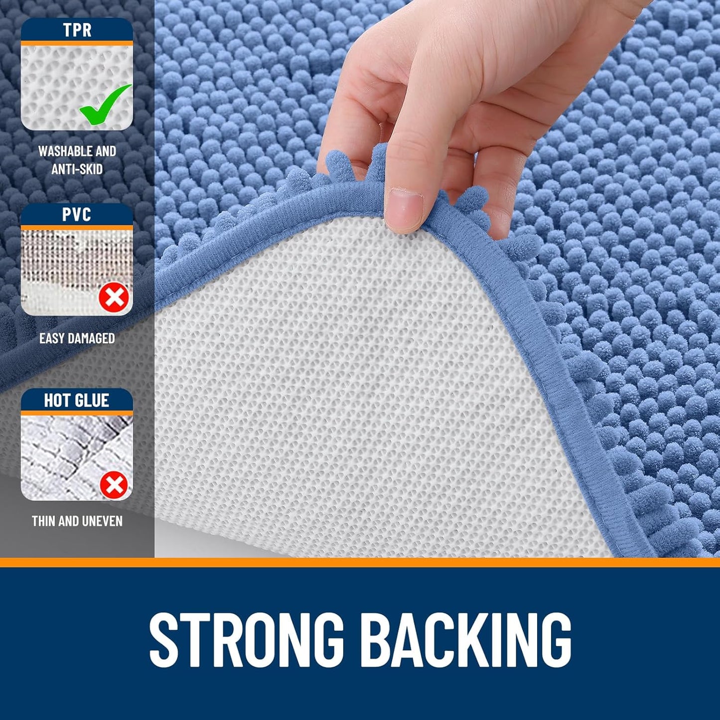 OLANLY Large Chenille Bath Rugs - Soft, Absorbent & Quick-Dry | 59x35, Cornflower Blue, Machine Washable