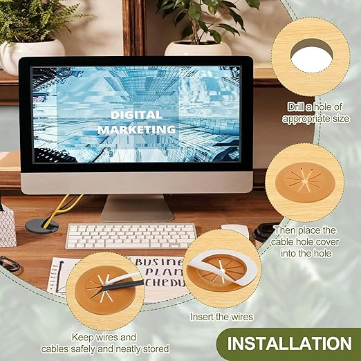 PATIKIL Desk Grommet 3-3/16", 4 Pcs Round Cable Grommet Cord Hole Cover with Adhesive Tape Flexible Table Wire Organizer for Office Home Table Countertop, Deep Brown