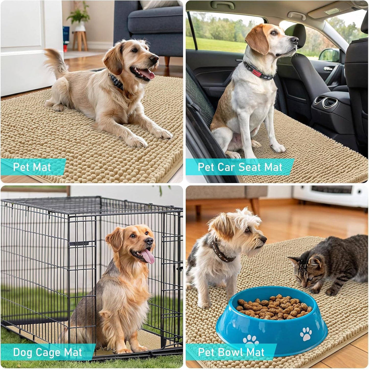 OLANLY Dog Door Mat - Absorbent Non-Slip Chenille Mat for Muddy Paws | 54x24, Quick Dry, Beige