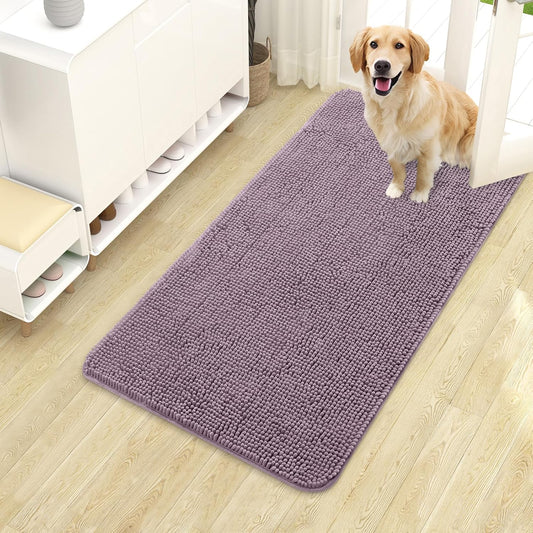 OLANLY Dog Door Mat - Absorbent Non-Slip Chenille Mat for Muddy Paws | 40x24 Deep Plum Color