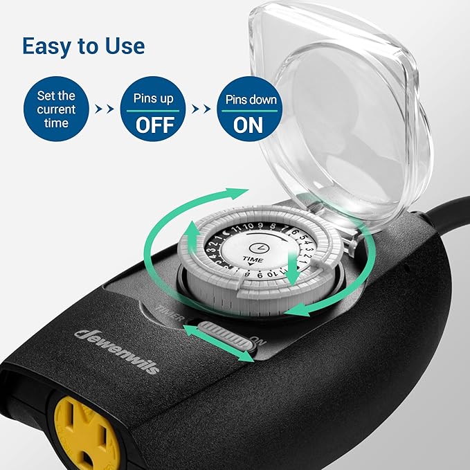 DEWENWILS Outdoor Light Timer Waterproof, 24-Hour Programmable Plug in Timer for Electrical Outlets, Holiday Decorations, String Light,13A 1/2 HP, UL Listed (Dial)