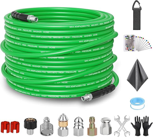 Sewer Jetter Kit for Pressure Washer 50FT â 5800PSI High-Pressure Drain Cleaner, M22 & 1/4'' NPT Universal Fit, Unclog Gutters & Sewer Lines, Durable Jetter Hose for Homeowners & DIYers