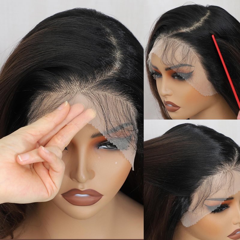 SISgrace Natural Black Ombre Brown 13 * 6 HD Lace Front Wigs Synthetic Glueless Pre Layered Body Wave Wigs for Women Pre Plucked 18 Inch Tiny Knots Lace Natural Hairline Bob Wigs