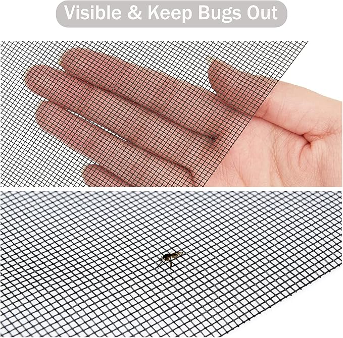 SAKURRY Window Screen Replacement Kit, 48'' x 99'' Fiberglass Screen Mesh with Rolling Tool and Screen Retainer Spline, DIY Adjustable Screen Door Mesh for Window, Door and Patio, Black