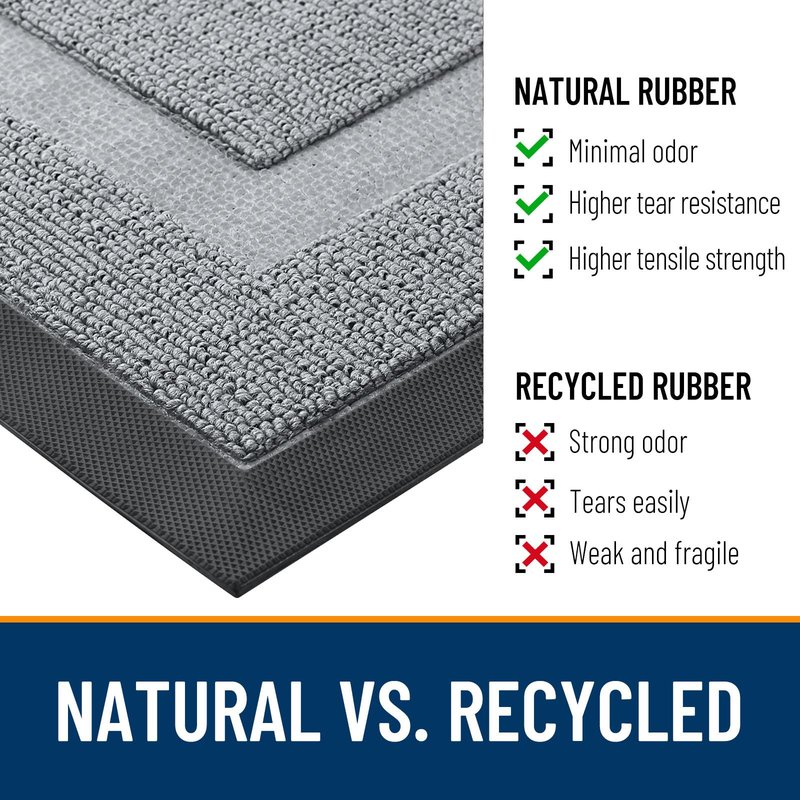 OLANLY Front Door Mat Indoor Outdoor Entrance, Waterproof All-Season, All-Weather Doormat, Sturdy Natural Rubber, Low Profile, Easy Clean Patio Porch Entryway Mat, 59x23, Ash Gray