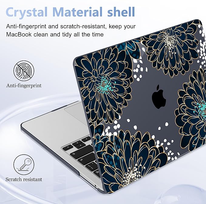 Lepeoac Case for MacBook Pro 13 inch Case M2 2022-2016 A2338 M1 A2251 A2289 A2159 A1989 A1708 A1706, Plastic Hard Shell + Keyboard Cover + Dust Plug, Luxury Floral