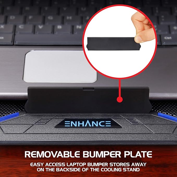 ENHANCE Cryogen Gaming Laptop Cooling Pad - Fits 17 in Computer- Adjustable Laptop Cooling Stand with 5 Quiet Cooler Fans, 2 USB Ports and LED Lighting - Slim Portable Design 2500 RPM (Blue)