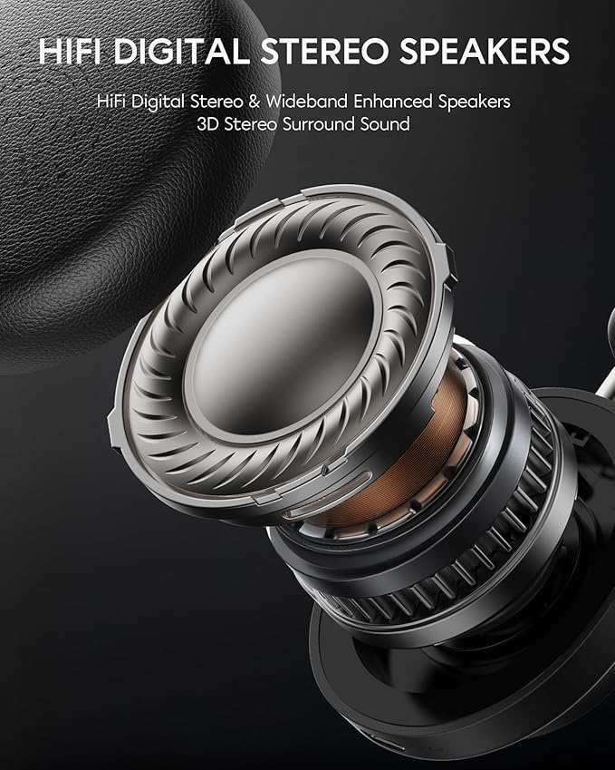Wireless Bluetooth Headset with Microphone for Work, Bluetooth 5.3, Noise Reduction Mic with HD Voice, Hi-Fi Stereo Sound, Lightweight & Comfortable Design for PC, Laptop, Phone, Call Center, Home