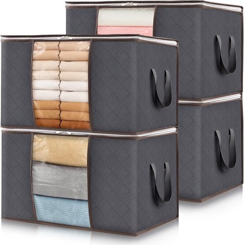 Lifewit 60L Clothes Storage Bins - 4 Pack Foldable Bags with Lids, Zippers & Clear Window