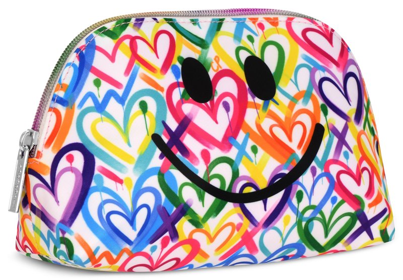 iscream + Corey Paige 8.25" x 5" Fully Lined Wide Zipper Opening Cosmetic Bag - Graffiti Hearts