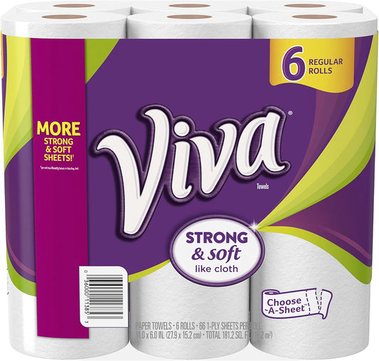 VIVA Choose-A-Sheet Paper Towels - Soft & Strong Cloth-Like Texture - 6 Regular Rolls for Ultimate Clean
