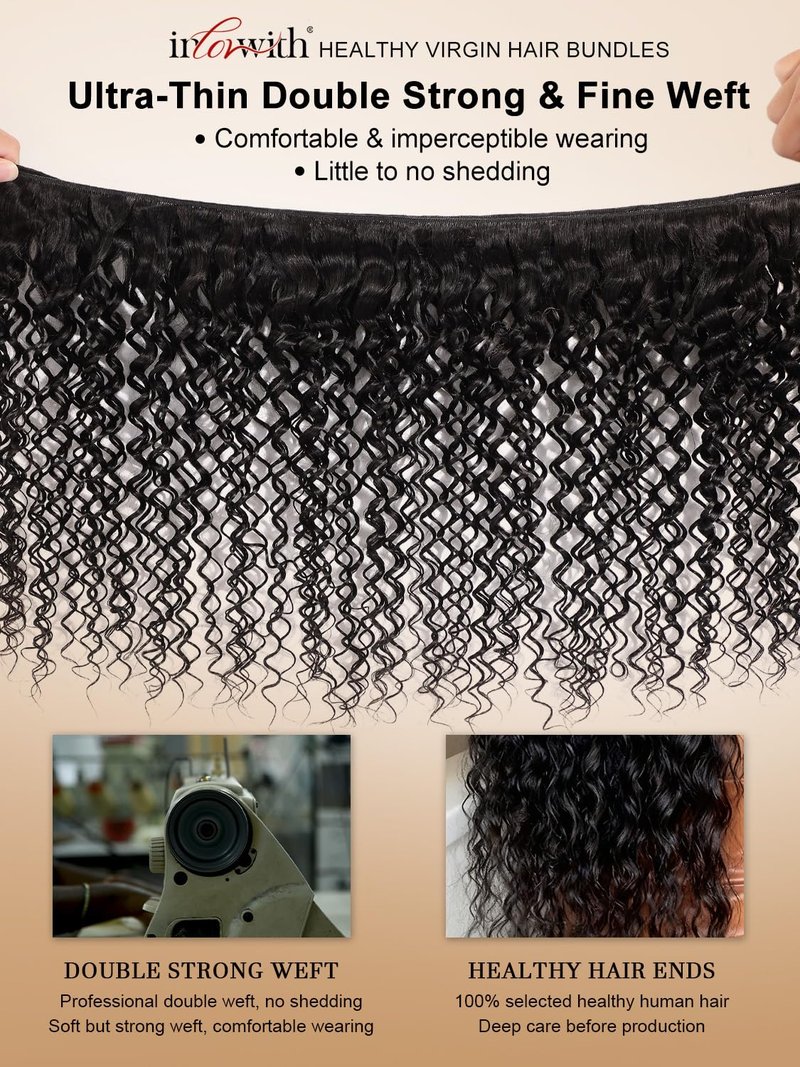 inlovwith Deep Wave Human Hair Bundles, Curly Bundles by 100% Unprocessed Indian Virgin Hair, Keep Texture Wet and Wavy After Multiple Washes(Single Bundle, 18 Inches)