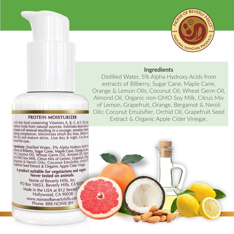 Nonie AHA Protein Moisturizer for Dry Skin Rejuvenating Protein Cream with Alpha Hydroxy Acids 100% Natural & Vegan Ingredients Gentle USA Made