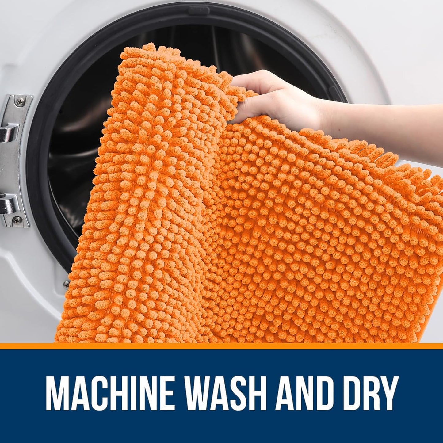 OLANLY Large Bath Rugs - Extra Soft Chenille, Quick Dry & Machine Washable | 45x27 Inches, Orange