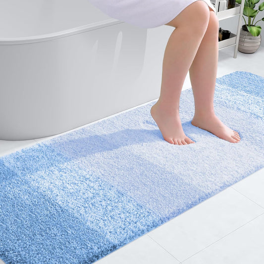 OLANLY Bathroom Runner Rug - Extra Soft Microfiber Mat | Quick-Dry, Washable, 70x24, Light Blue