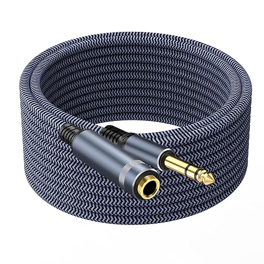 TAISUSAN 1/4 inch Extension Cable, 50ft, Male to Female Stereo Headphone Guitar Cable Copper Wire, Gold Plated Connectors, Tangle-Free, Compatible with Mixing Console, Speaker, Amplifier, Guitar