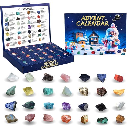Apengshi Crystal Advent Calendar 2025 - 24 Natural Gemstones & Healing Stones for All Ages