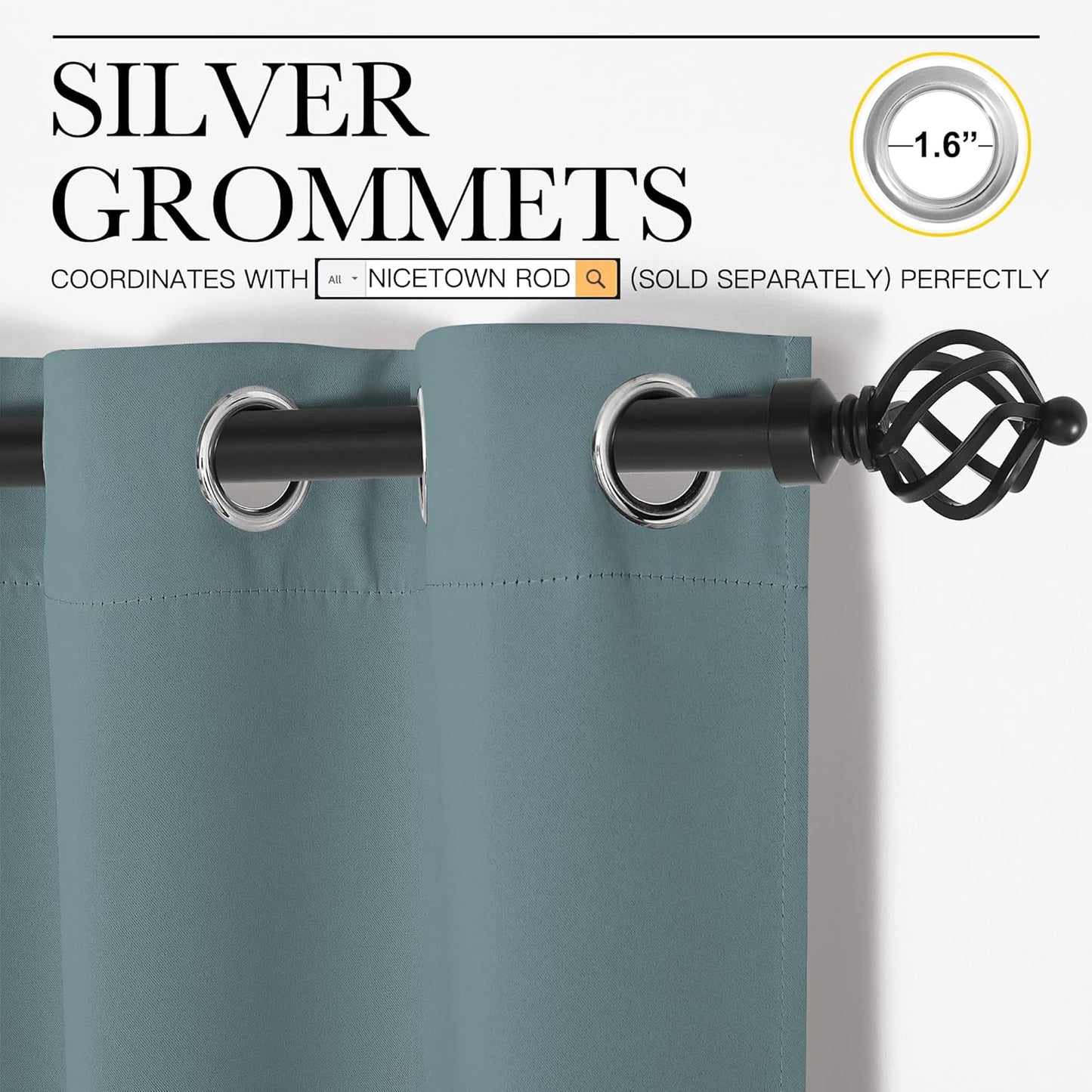 NICETOWN Modern Blackout Curtains - Noise Reducing & Thermal Insulated Drapes | Greyish Blue, 2 Panels (W34 x L72-Inch)