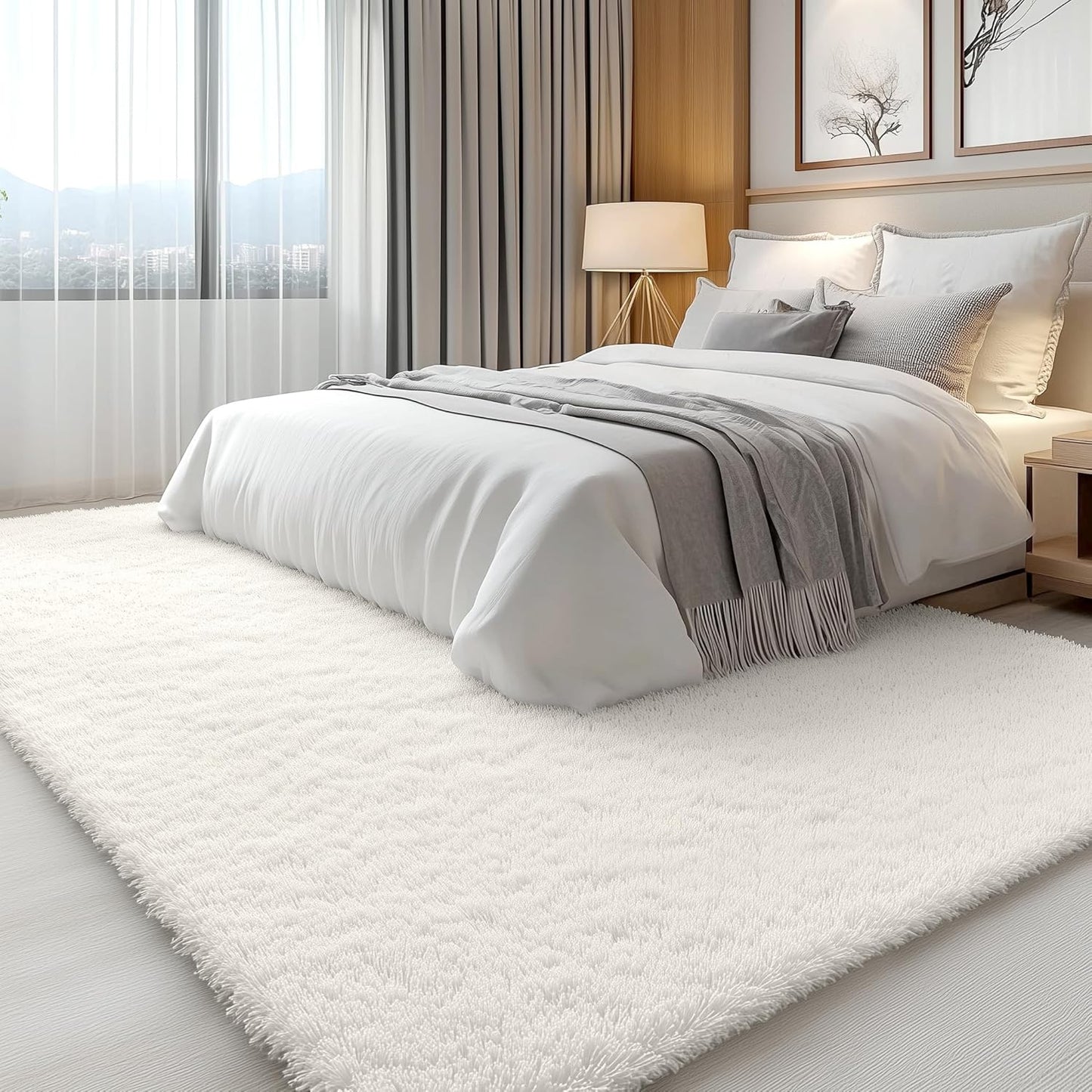 OLANLY Large Area Rug - Soft Fluffy Shaggy Indoor Carpet for Living Room & Bedroom | Ivory 7x11