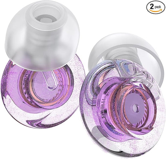 Yawsoy Purple Silicone In-Ear Ear Plugs, 2 Pack High Fidelity Ear Plugs for Concerts, Raves, Work, Musicians, 5 Pair Ear Tips in S/M/L, 18-25 dB Noise Cancelling