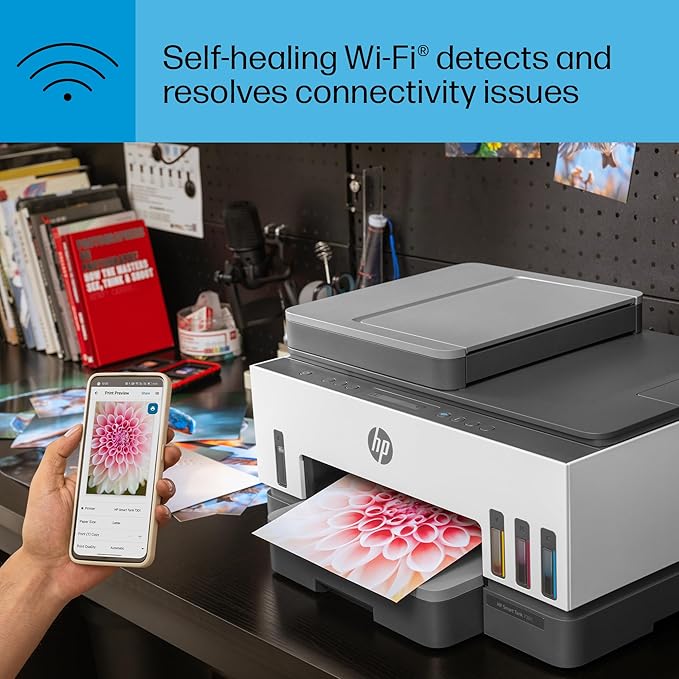 HP Smart Tank 7301 Wireless All-in-One Ink Tank Printer, Scanner, Copier with 2 Years of Ink Included, Best-for-Home Office, Cartridge-Free Refillable, AI-Enabled (28B70A)