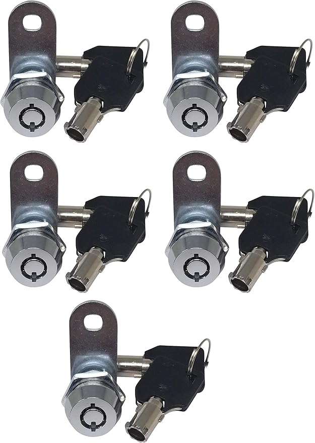 Admiral Locks Tubular Cam Lock, Keyed Alike Removable Key RV Compartment Storage Lock Cabinet Locks (Chrome Pack of 5, 5/8 Inch 180°)