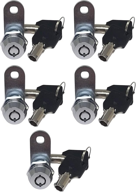 Admiral Locks Tubular Cam Lock, Keyed Alike Removable Key RV Compartment Storage Lock Cabinet Locks (Chrome Pack of 5, 5/8 Inch 180°)