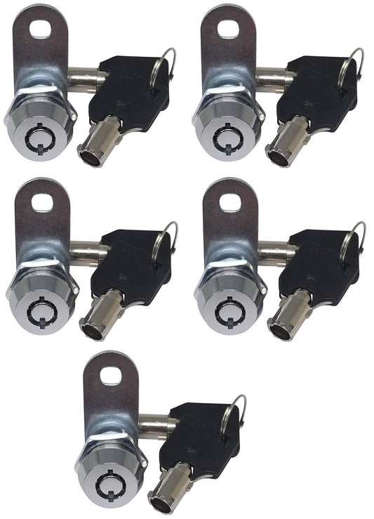 Admiral Locks Tubular Cam Lock, Keyed Alike Removable Key RV Compartment Storage Lock Cabinet Locks (Chrome Pack of 5, 5/8 Inch 180°)