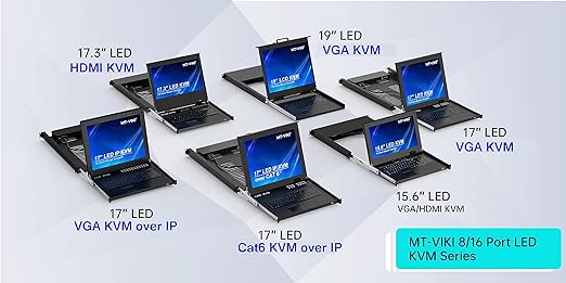 MT-VIKI® KVM Rack Mount HDMI with 17.3'' LCD Monitor, 1080P@60Hz Support OSD/Hotkey, Included 8 KVM Cables+Keyboard + Touchpad, Fit 1U 19'' Rack, Mount Depth 23.6-31.8"