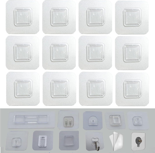 Skiennix 12 PCS Wall Mounted Sticky Pads - Nail-Free Adhesive Hooks for Kitchen & Bathroom | Square Design