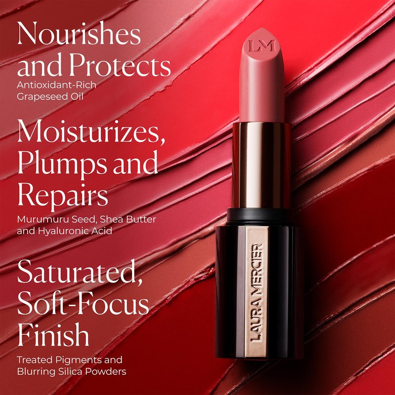 Laura Mercier Caviar Hydra Crème Lipstick, 16HR Hydration and Lip Barrier Repair, All Day Wear, Plumping, Smudge- & Fade-proof, Creamy Satin Finish, Infused with Hyaluronic Acid, 612 Park Ave