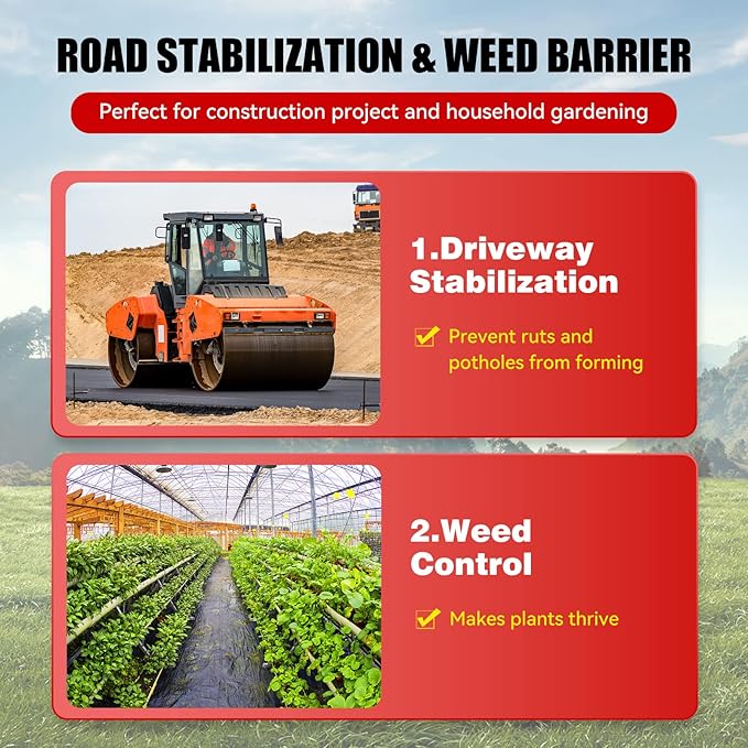 6.5ftx330ft Weed Barrier Landscape Fabric Heavy Duty, Weed Block Gardening Ground Cover Mat, Weed Control Garden Cloth, Woven Geotextile Fabric for Underlayment, Commercial Driveway Fabric