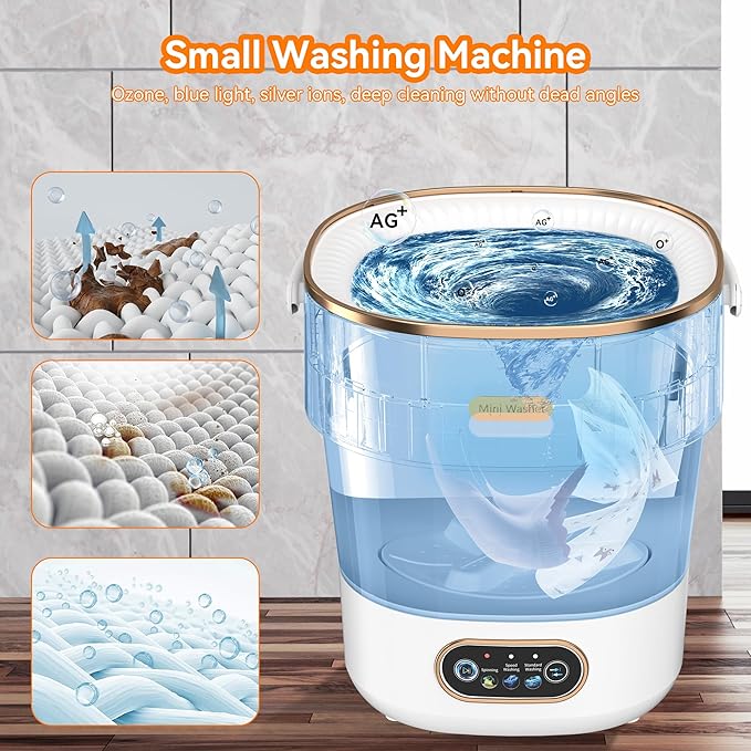 Portable Washing Machine, Folding 16L Mini Washer and Spin-Dryer With Hanger, Large Capacity Small Compact Laundry Machine of Underwear, Baby Clothes, for Apartments, Dormitories, RV, Travel, (White)