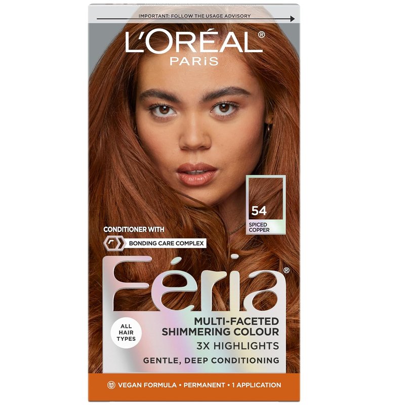 L'Oreal Paris Feria High Intensity Hair Color - Multi-Faceted Shimmering Dye | 54 Spiced Copper, 1 Kit