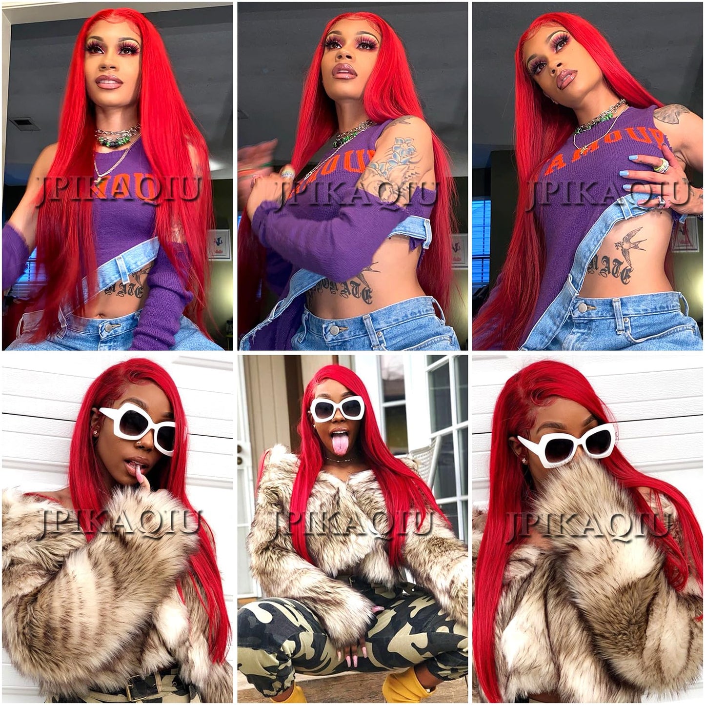 JPIKAQIU Red Wig Lace Front Wigs Red Hair Synthetic Lace Front Wigs for Fashion Women Long Straight Hair Glueless Lace Wigs 24 Inch