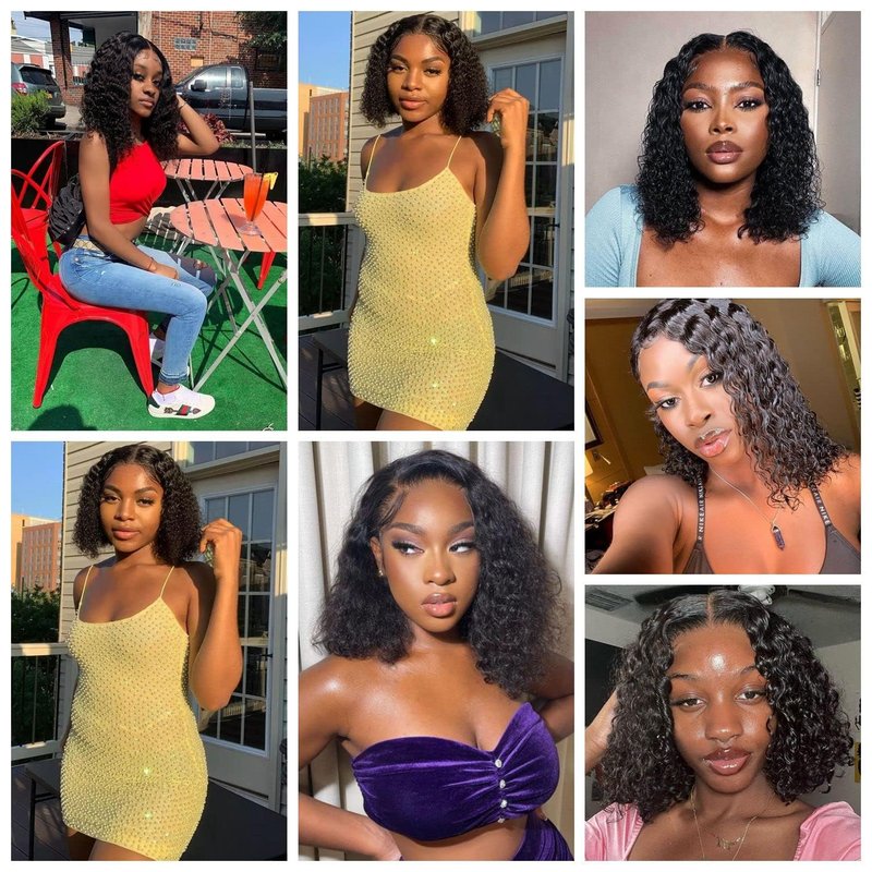 Sungirl Bob Wig Human Hair 13x4 Deep Wave Curly Lace Front Wigs For Women Short Bob Wig Pre Plucked with Baby Hair Glueless Hair Curly Wigs Nature Hairline 180% Density 10 Inch