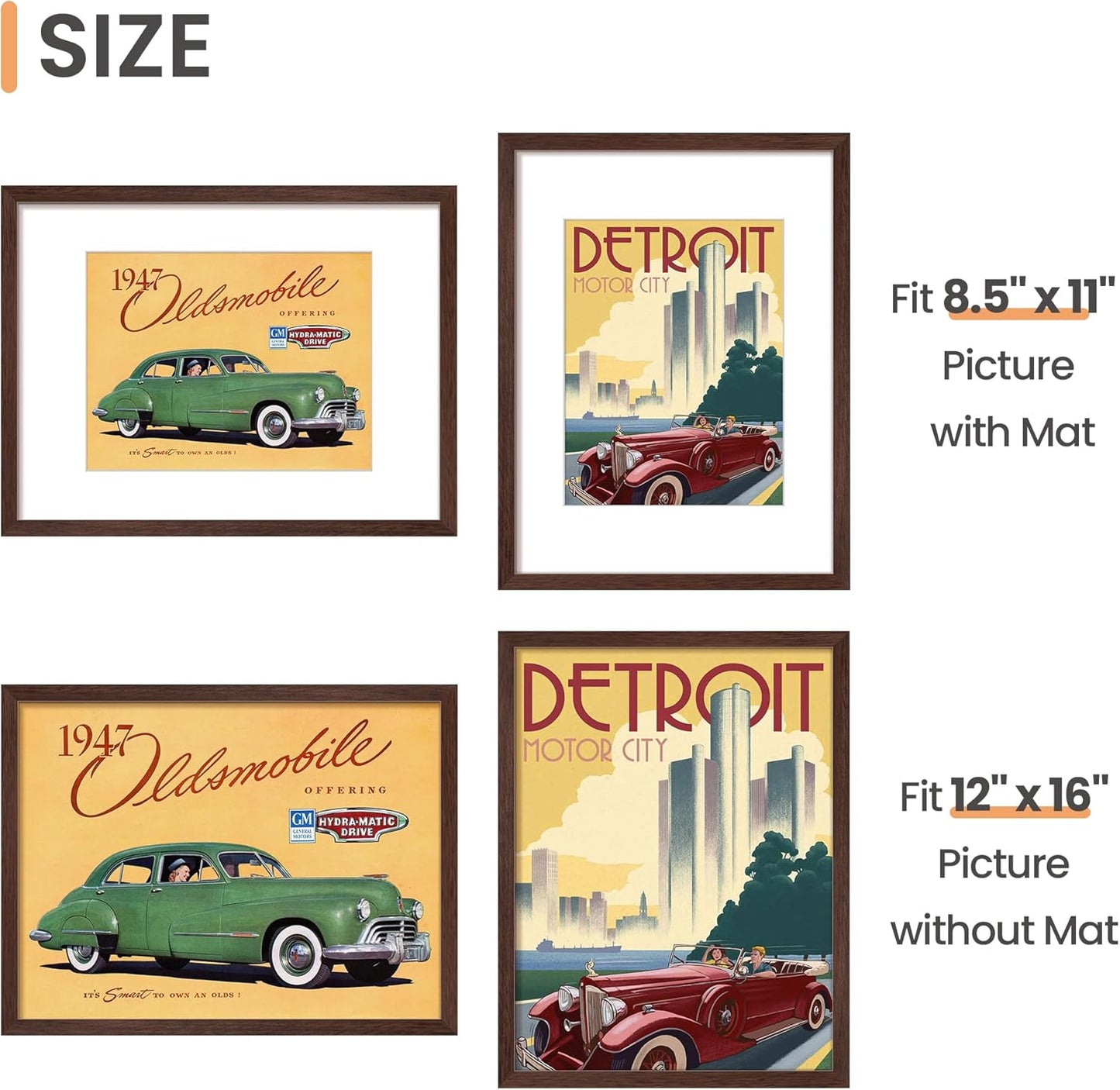 Upsimples 12x16 Picture Frame - Versatile Display for 8.5x11 Photos with Mat or 12x16 Without | Brown, 1 Pack