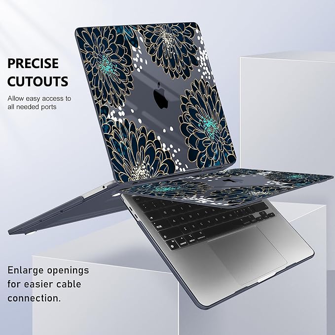 Lepeoac Case for MacBook Pro 13 inch Case M2 2022-2016 A2338 M1 A2251 A2289 A2159 A1989 A1708 A1706, Plastic Hard Shell + Keyboard Cover + Dust Plug, Luxury Floral