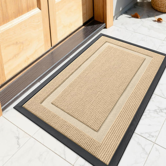 OLANLY Indoor Outdoor Front Door Mat - Waterproof All-Season Doormat, Sturdy Natural Rubber | 23.5x15.5, Beige
