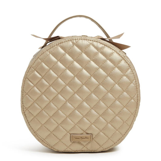Round Travel Cosmetic Makeup Organizer Case, Champagne Gold Pearl