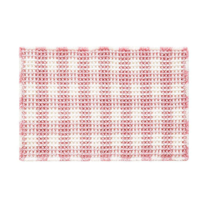 TYUU Waffle Bath Mat, Boho Bathroom Rugs Non Slip Washable Absorbent Checkered Bathroom Mat Quick Dry Cute Bath Mat, 30"x20" Pink and White