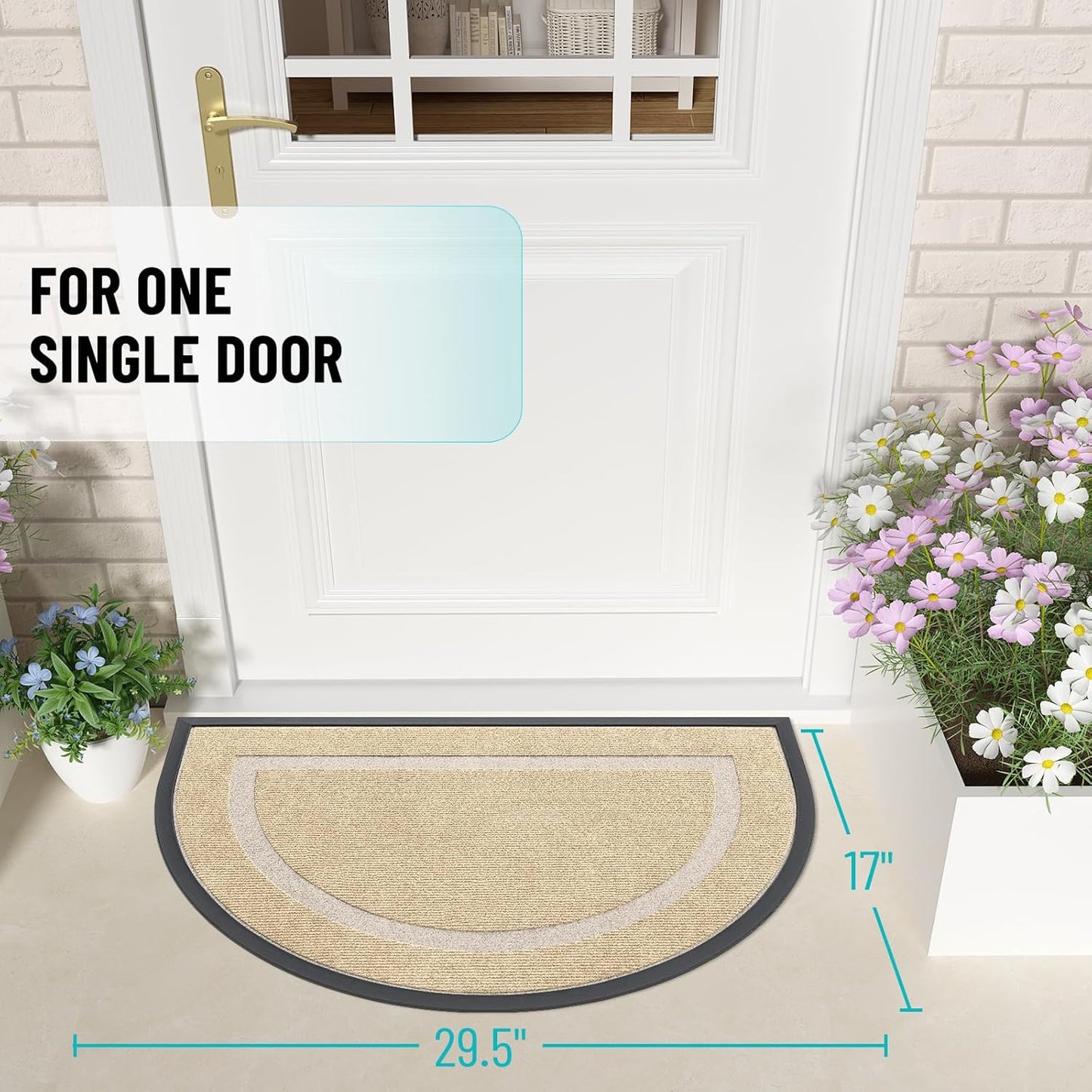 OLANLY Half Circle Door Mat - Waterproof All-Season Indoor/Outdoor Doormat | Easy Clean, 29.5x17, Beige