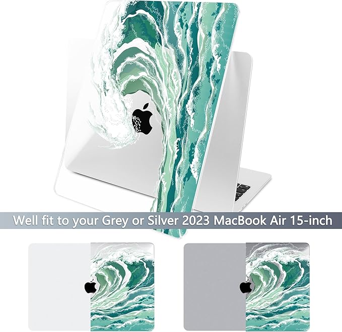 Batianda Premium Case for New MacBook Air 15 inch M5 Chip 2026 M4 2025 M3 2024 M2 2022 Model, Ultra Slim 1.2mm Glossy Protective Plastic Hardshell & Keyboard Cover & Screen Protector, Waves