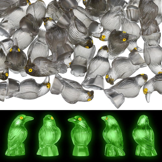 Skiennix Halloween Miniature Crows - Luminous Resin Raven Figurines for Spooky Decor | 100 Pcs