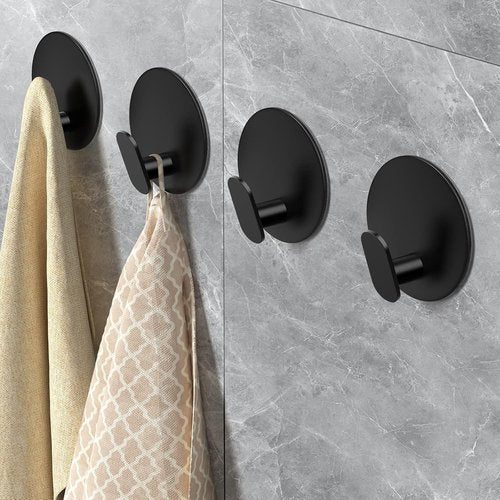 EAGMAK Towel Hooks - 4 Pack Adhesive SUS305 Stainless Steel Round Wall Hooks for Bathroom & Kitchen