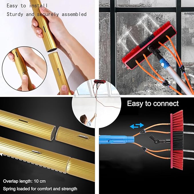 10m Telescopic Water Fed Pole Kit for Window Cleaning Aluminum Brush with Spray Washer for Solar Panel Outdoor Window Cleaner Extendable 33FT Pole