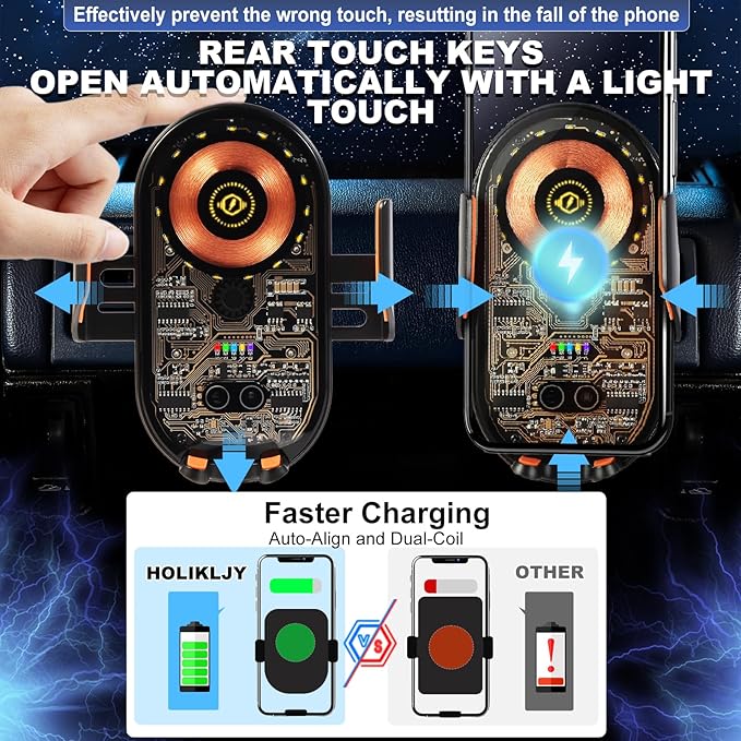 HOLIKLJY Phone Holders for Your Car with Wireless Chargre - Metal Hook Clip, Auto Clamp Air Vent Cell Phone Car Mount, Hands Free Universal Automobile Cradle Fit for iPhone Android and All Smartphones