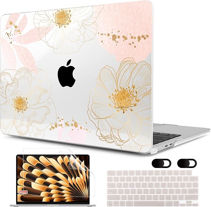 MEEgoodo Case for M5/M4/M3/M2 MacBook Air 13 inch 2026 2025 2024 2022, Fit Model A3449/A3240/A3113/A2681, Case Compatible with MacBook Air 13.6-inch, Tropical Pink Flowers